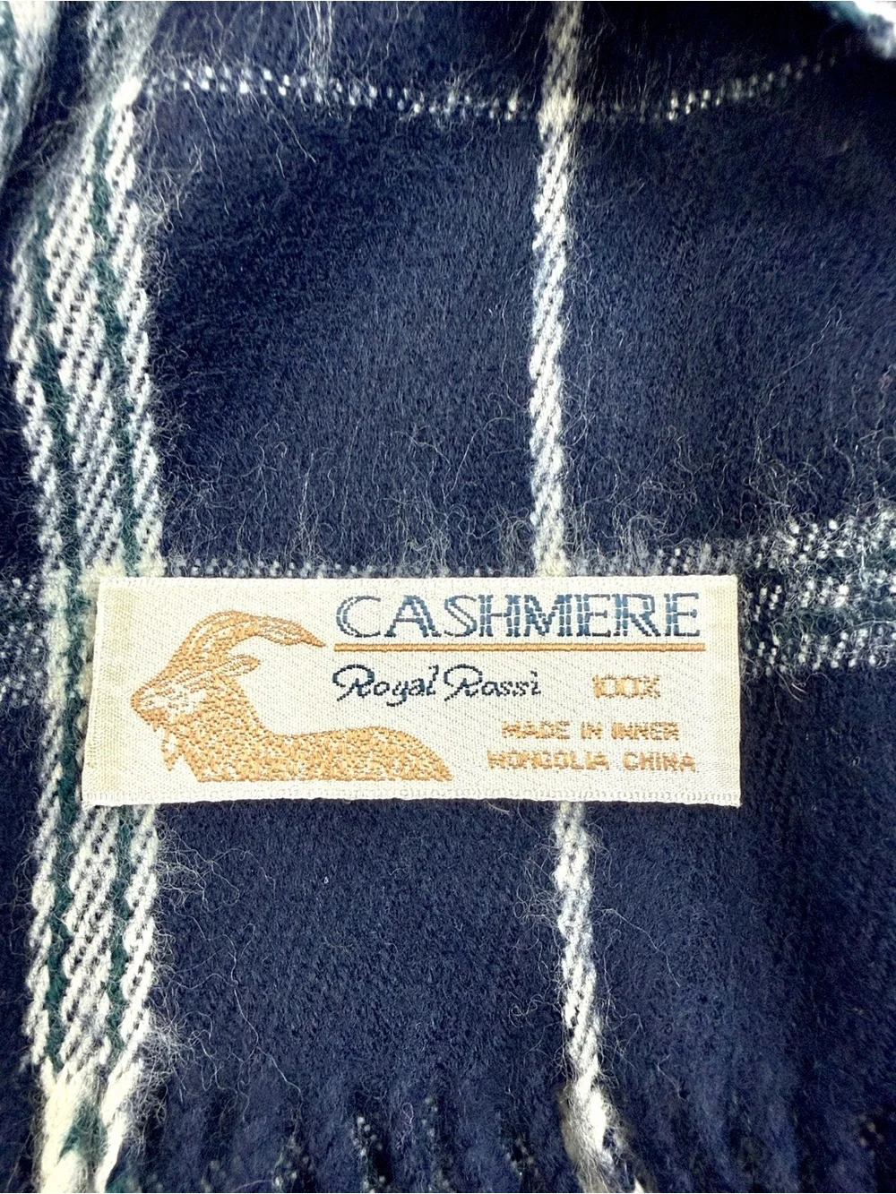 Men's Royal Rossi Cashmere Scarf Plaid Blue White Fringe